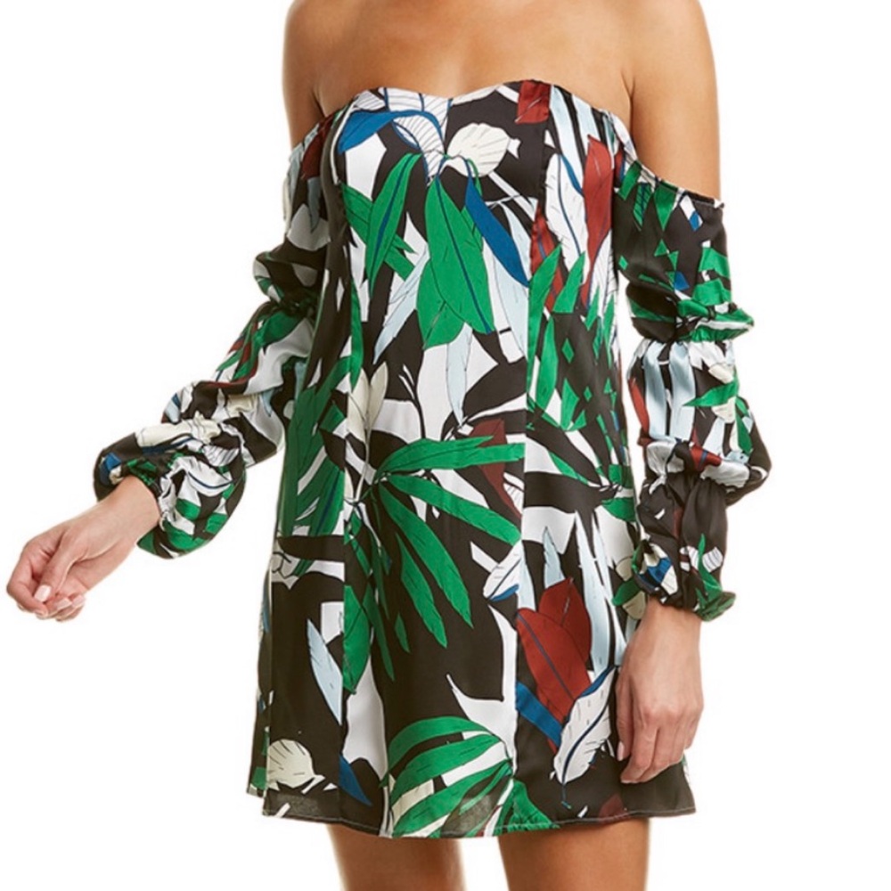Off-Shoulder Leaf Print Dress